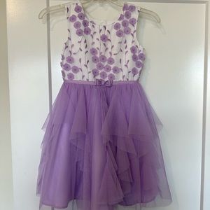 Jona Michelle Purple White Flower Tulle Sleeveless Dress Girls Size 7